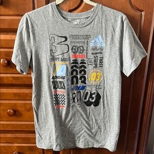 Adidas Boy’s Racing Themed Gray Graphic Tee L 14/16
